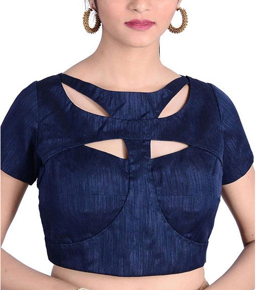 Stylish Blue Boat Neck Blouse In Short Sleeves