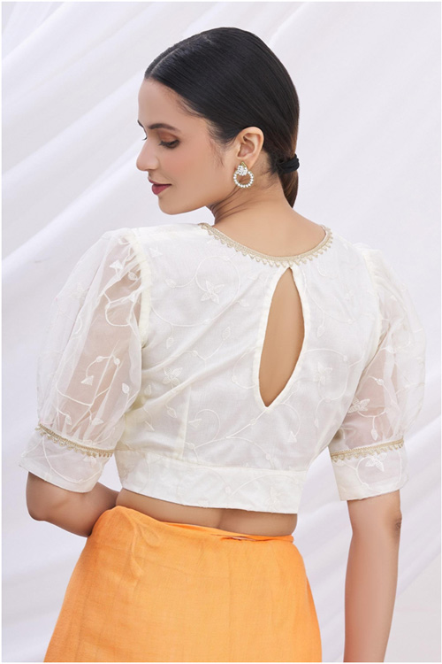 Stylish Organza Embroidered Back Neck Blouse Design