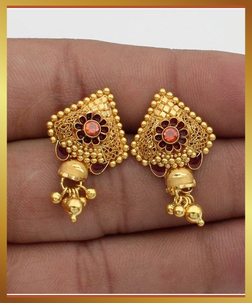 Triangular Drop Gold Earrings