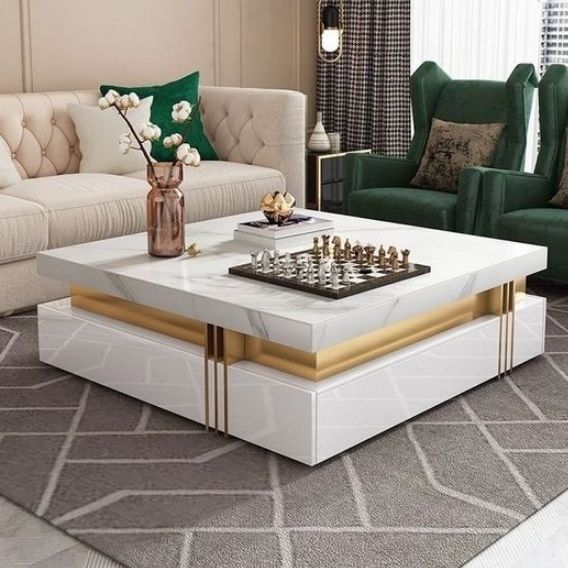 White And Gold Finish Center Table