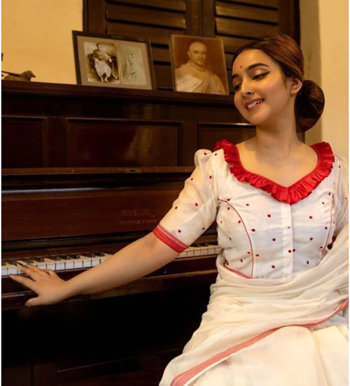 White Blouse With Red Frill Detailing