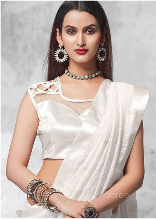White Cut Work Blouse Design