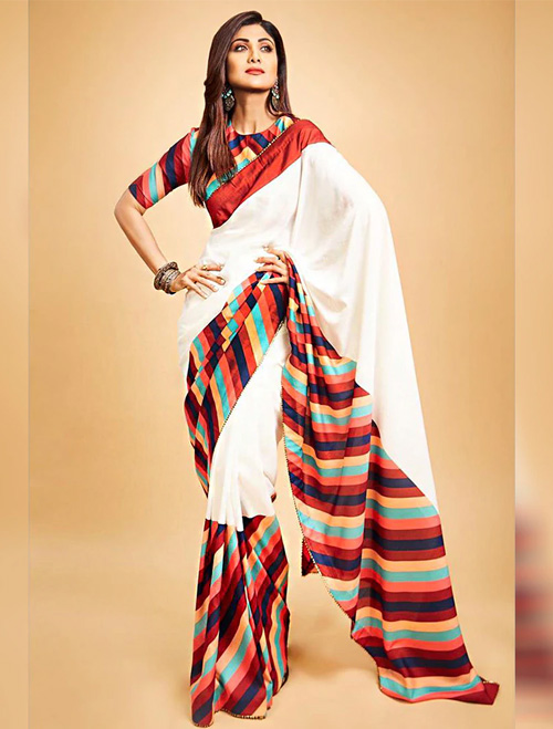 White Lehariya Saree
