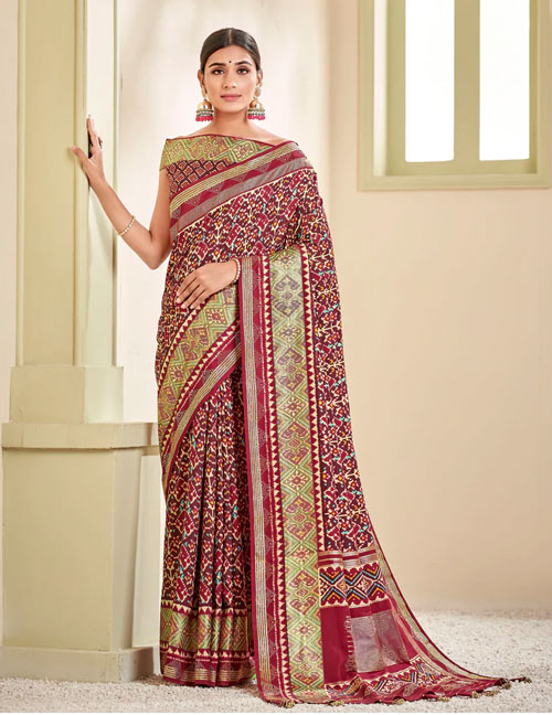 Wine Patola Silk Saree