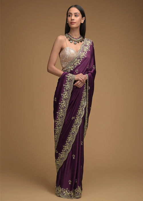 Wine-Purple Designer Saree