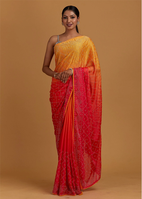 Yellow And Peach Half Saree