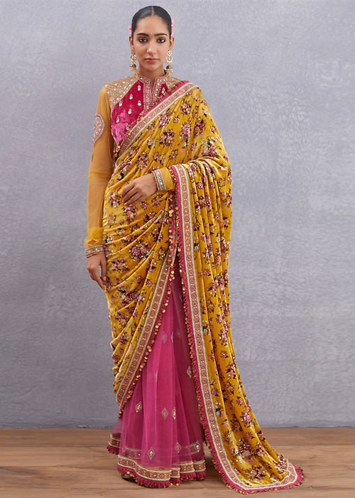 Yellow And Pink Half Saree