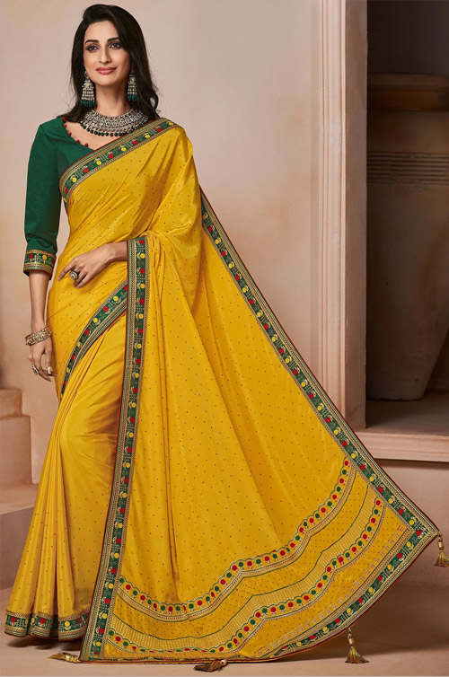 Yellow Saree With Green Border