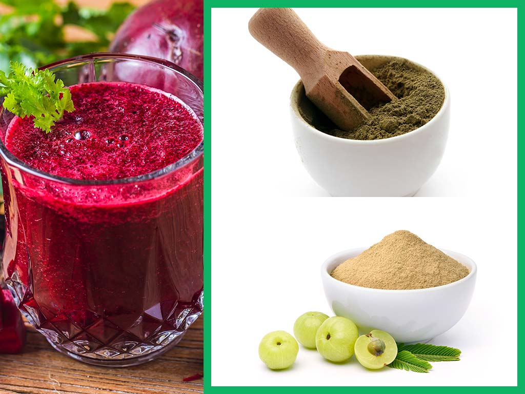 beetroot juice mehndi powder aamla powder