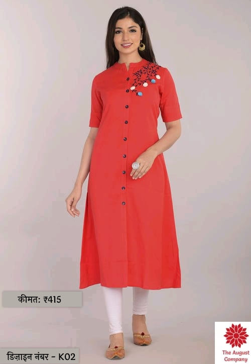 Red Front Button Style Kurti