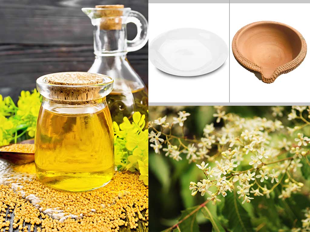 mustard oil neem flower plate diya