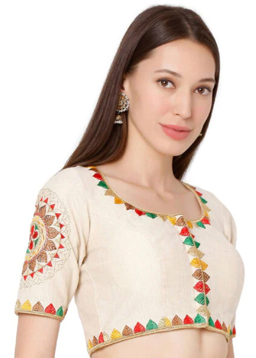 Round Neck Cotton Embroidered Blouse