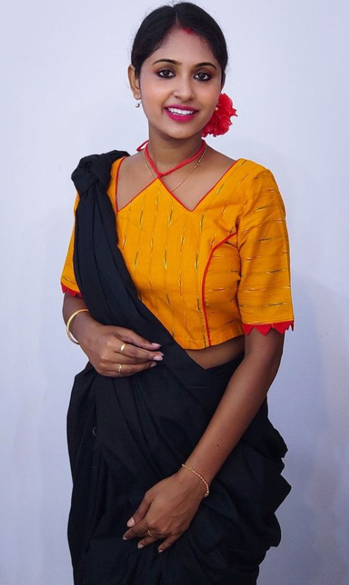 Black Saree And Yellow Blouse