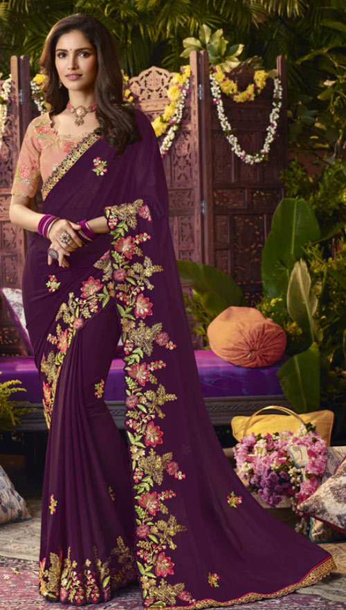 Beautiful Purple Embroidered Saree