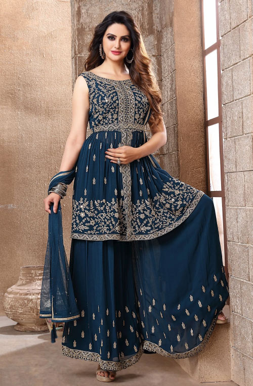 Blue Embroidered Suit