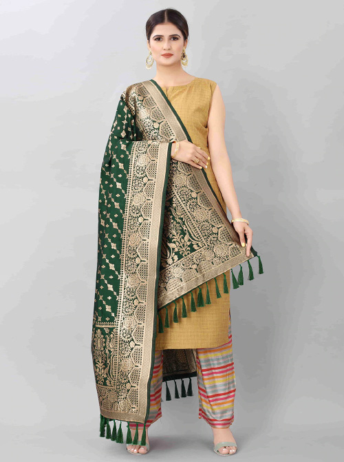 Green And Golden Ethnic Dupatta