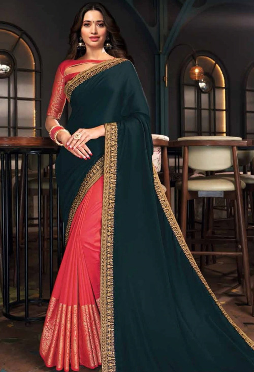 Green And Pink Half Saree