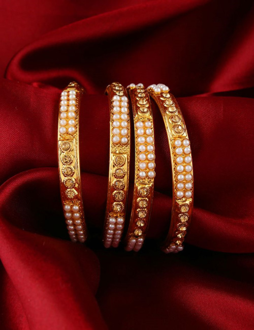 Set Of 4 Pearl Gold Plated Bangles