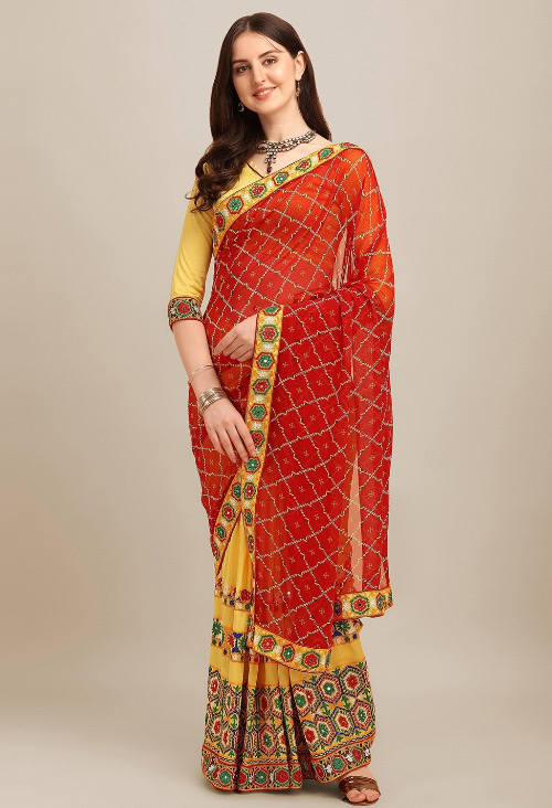 Red And Yellow Half Saree