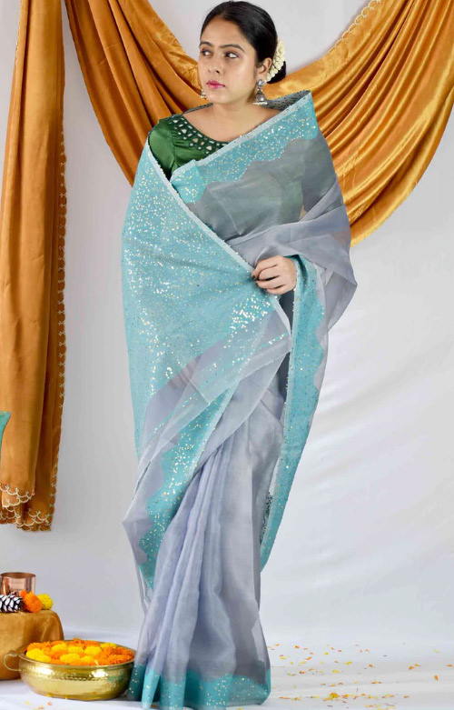 Sequin Work Jamdani Saree