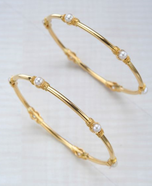 Thin Gold Pearl Bangle Set