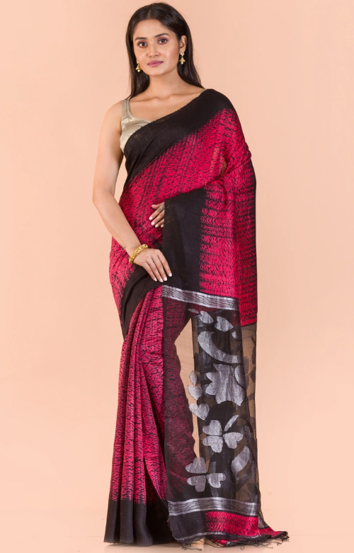 Red And Black Jamdani Saree