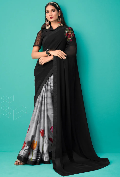 Black And Grey Half Saree