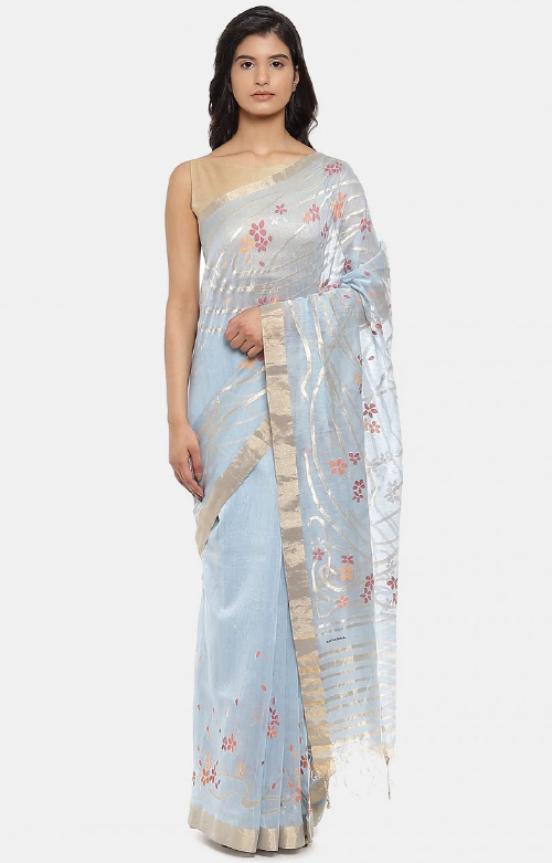 Powder Blue Jamdani Silk Saree