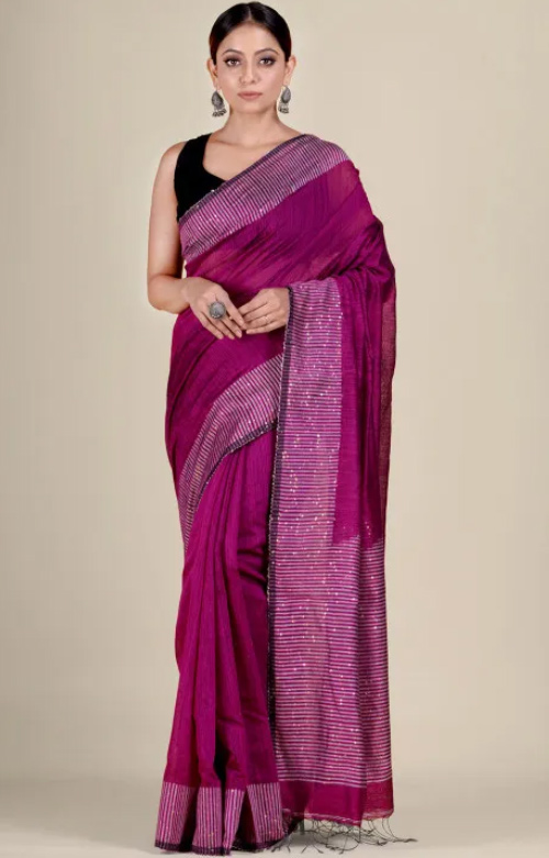Magenta Purple Jamdani Silk Saree