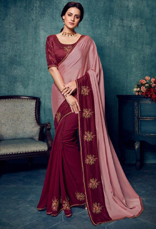 Pink And Maroon Half Saree