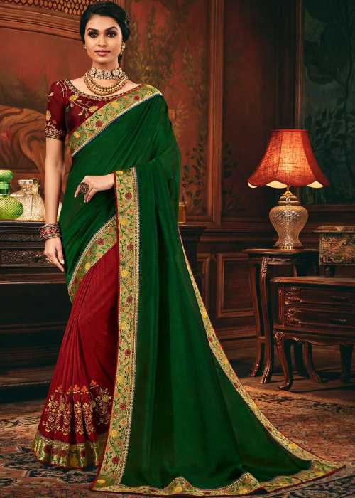 Red Green Saree