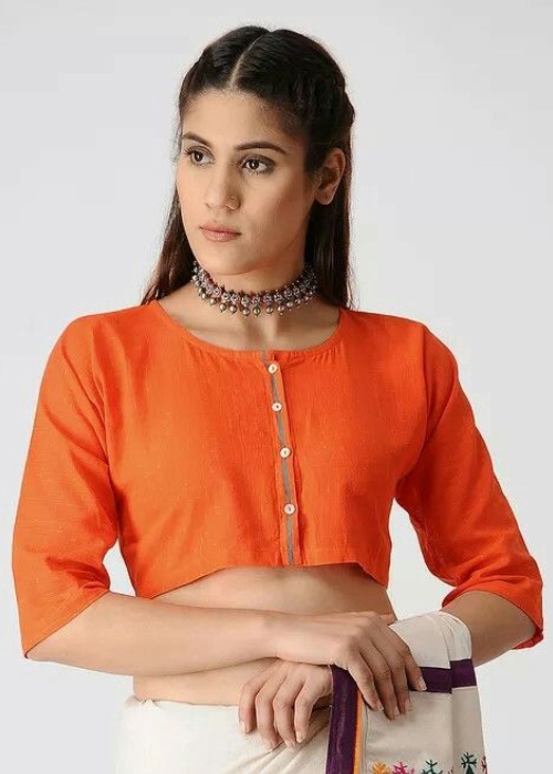 Round Neck Orange Blouse Design