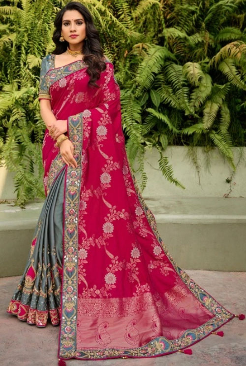 Grey And Pink Half Saree