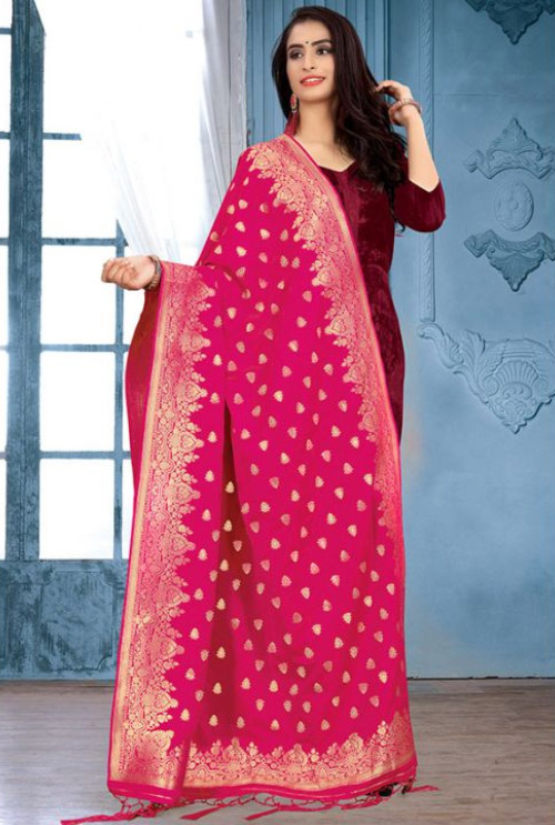 Rani Pink Banarasi Silk Dupatta