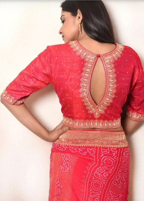 Red Round Neck Blouse Design