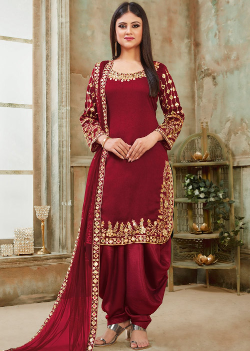 Maroon Mirror Work Suit