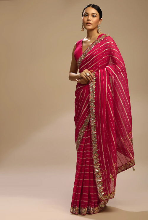 Organza Silk Pink Saree