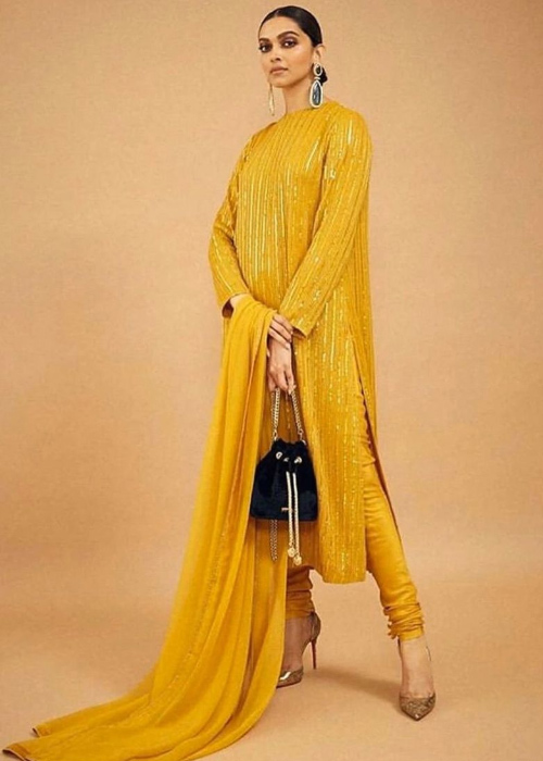 Mustard Sequin Chudidar Set