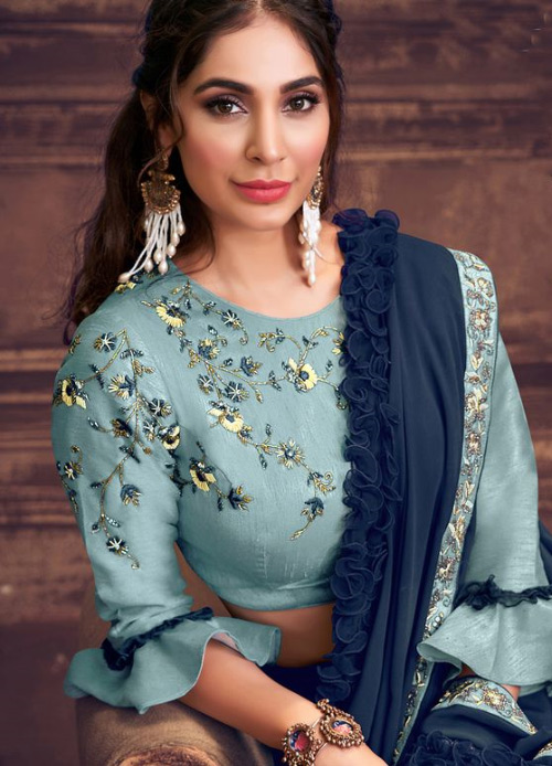 Round Neck Bell Sleeves Blouse Design