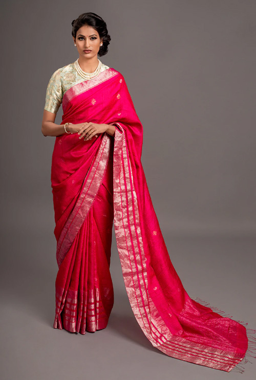 Fuchsia Tussar Zari Work Saree