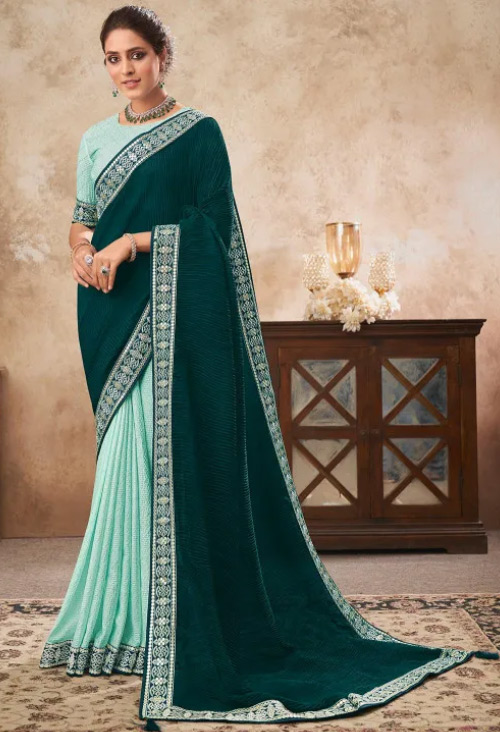 Light And Dark Blue Half Saree