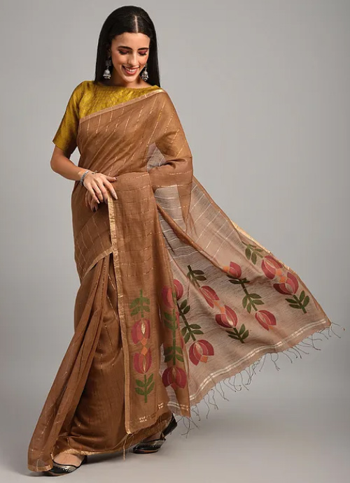 Brown Handwoven Jamdani Silk Saree