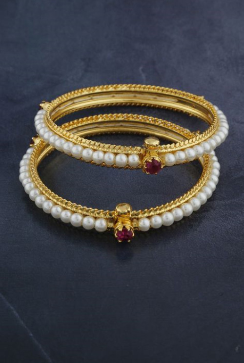 Key And Lock Gold Pearl Bangles