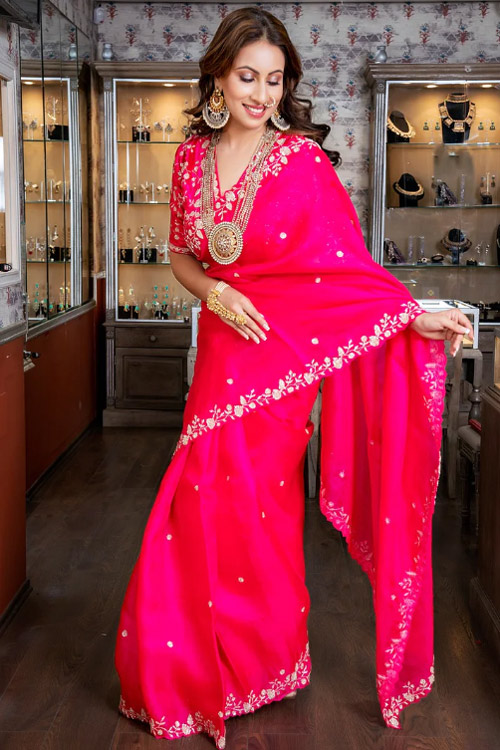 Pink Sequin Work Saree