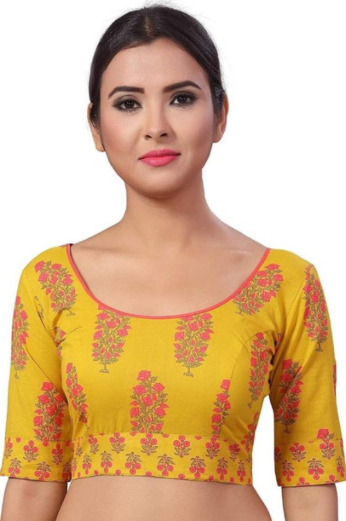 Yellow Round Neck Cotton Blouse