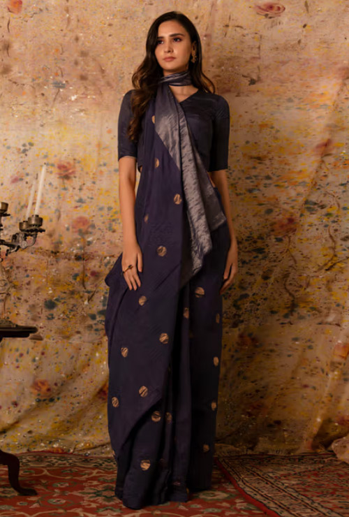 Designer Blue Jamdani Silk Saree