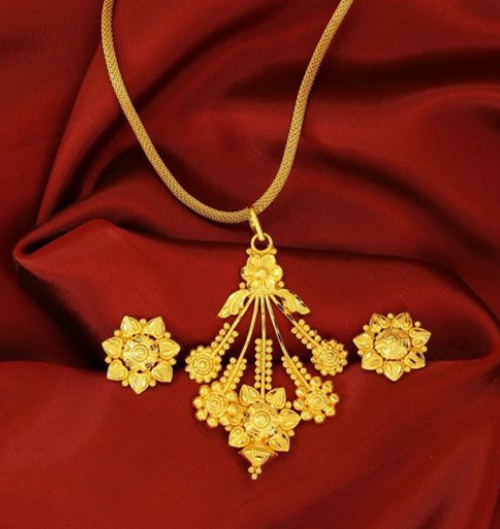 Long Floral Gold Pendant