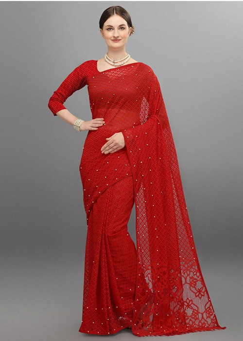Beautiful Red Net Saree