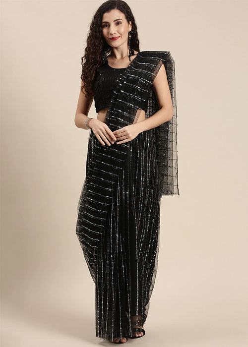 Black Net Saree
