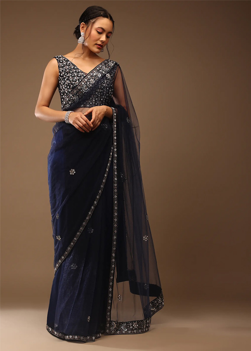 Blue Net Saree